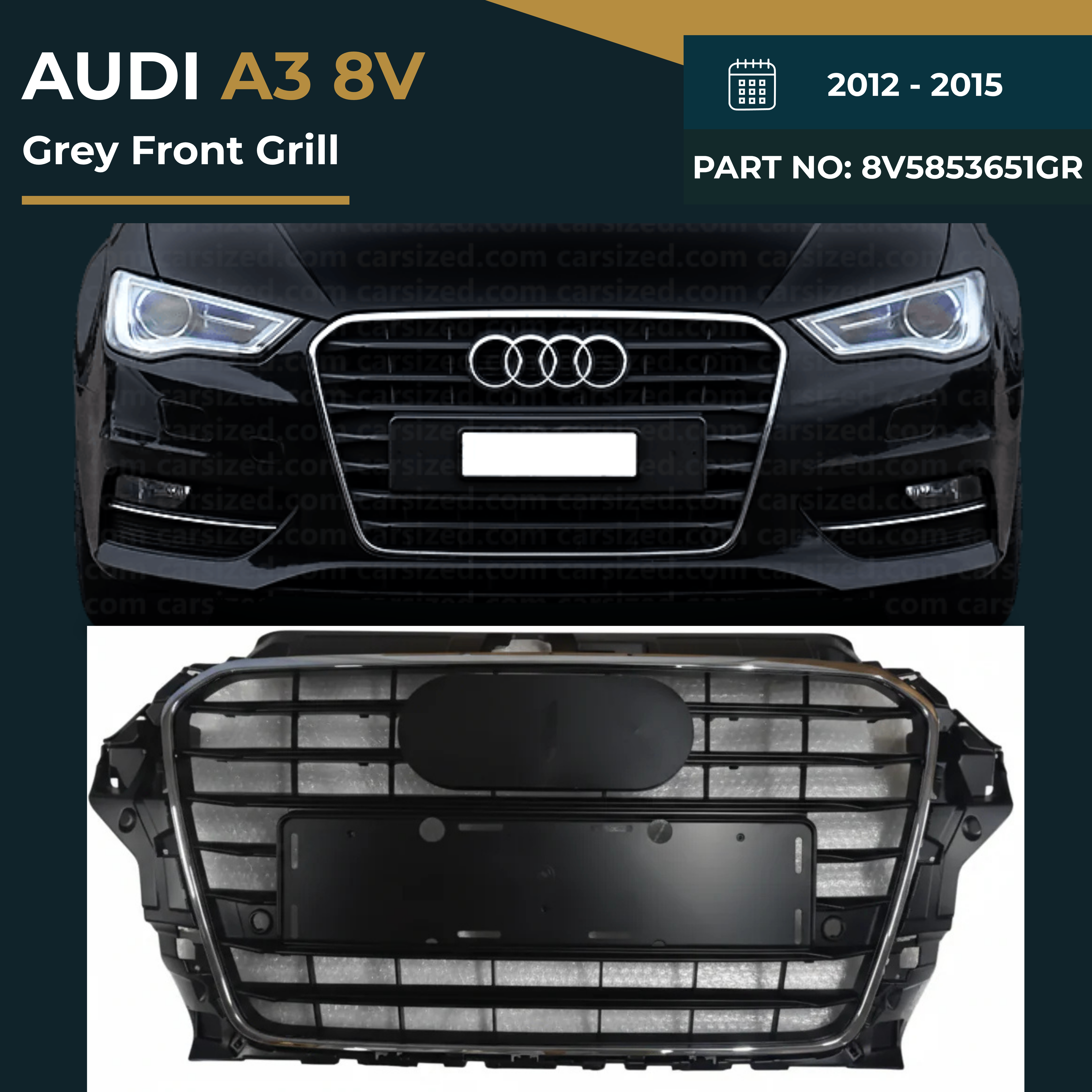 Audi A3 (2012–2015) Grey Front Show Grille – Part No. 8V5853651GR