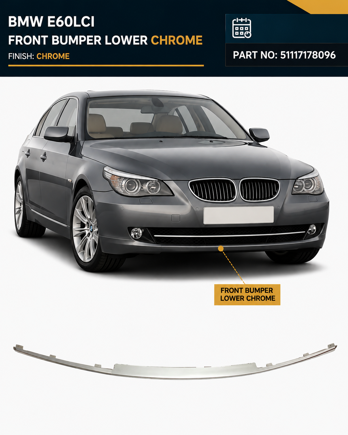 51117178096 | BMW E60LCI Front Bumper Lower Chrome