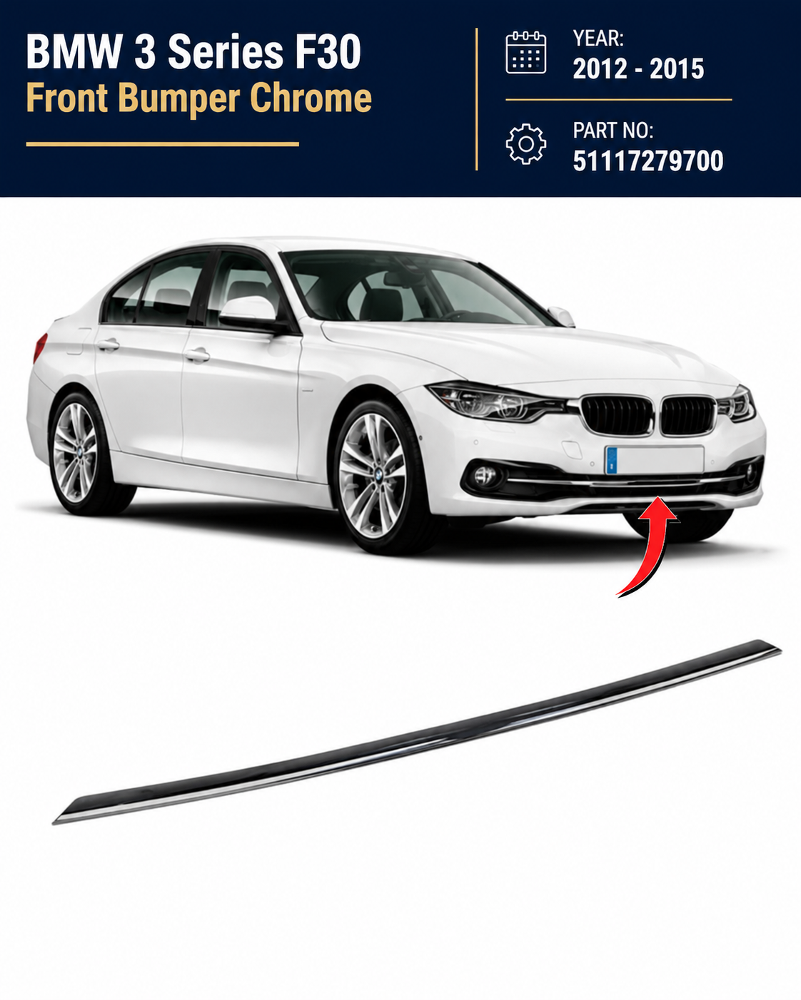 51117279700 | BMW 3 Series F30 (2012-2015) Front Bumper Chrome