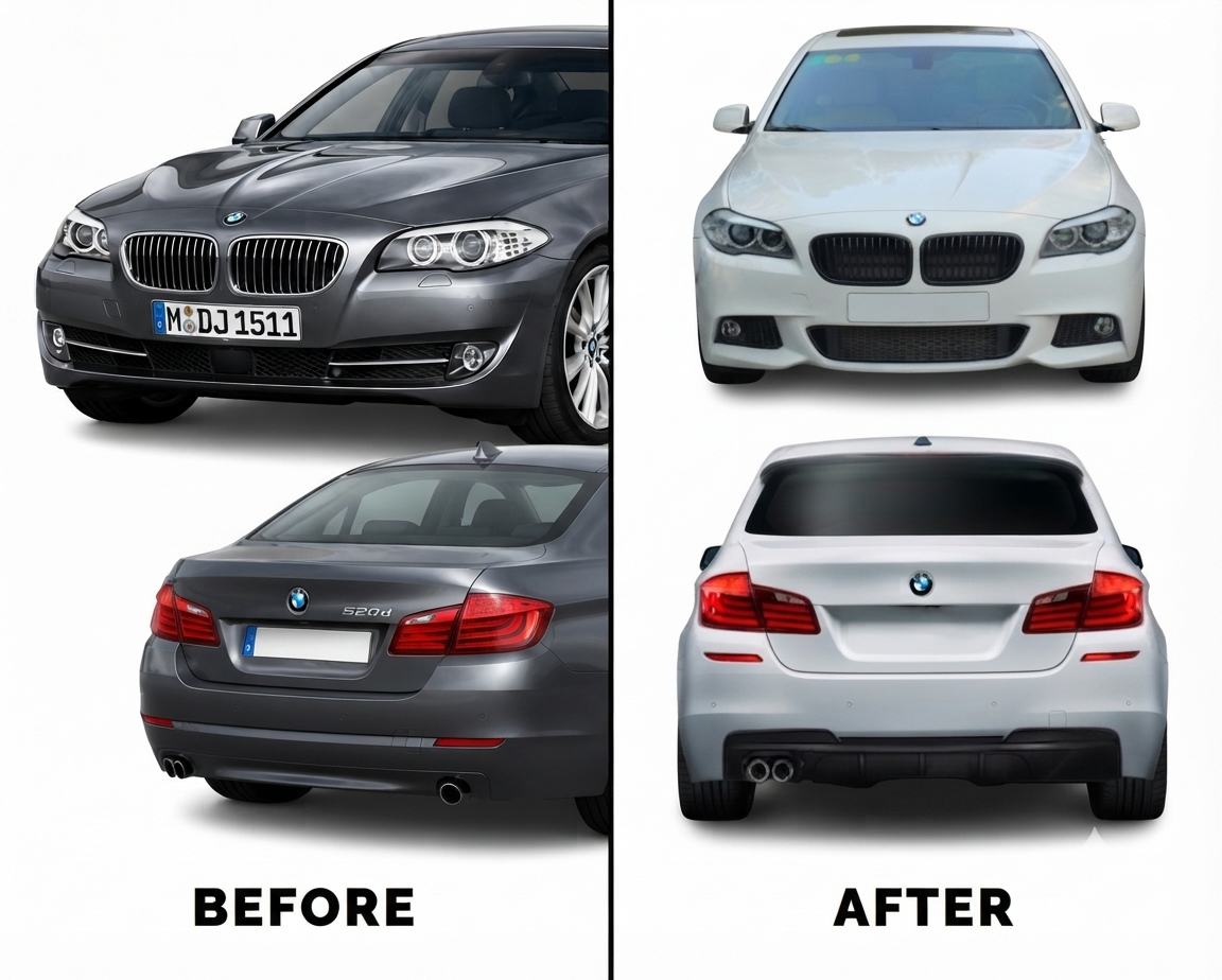 BMW F10 (2011-2013) Upgrade to F10 M Sport Bumper Kit Front and Rear With Fog Lamp Hole